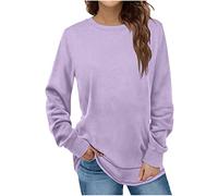 Maglia a maniche lunghe da donna, tinta unita, a maniche lunghe, girocollo, camicetta lunga in cashmere, casual, larga, taglie forti, top lunghi, da donna, #02 Viola, 3XL