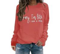 Maglia a maniche lunghe da donna, vestibilità ampia, a maniche lunghe, con scritta "Sorry I'm Late Letter", girocollo, per interni ed esterni, sport, lavoro o vita quotidiana, Rosso, XL