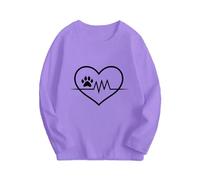 Maglia a maniche lunghe da ragazza, con cuore, ECG, con stampa a zampe di cane, sottile, scollo rotondo, casual, a maniche lunghe, sottile, a maniche lunghe, viola., 150 cm