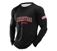 Maglia a maniche lunghe da uomo "Christmas Vibes" in stile muscoloso, con bandiera americana sulla manica, maglietta sportiva per il periodo natalizio, Stil_d01 Nero, M