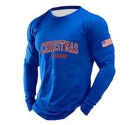 Maglia a maniche lunghe da uomo "Christmas Vibes" in stile muscoloso, con bandiera americana sulla manica, maglietta sportiva per il periodo natalizio, Stil_d02 blu, 3XL