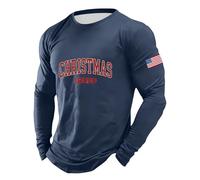 Maglia a maniche lunghe da uomo "Christmas Vibes" in stile muscoloso, con bandiera americana sulla manica, maglietta sportiva per il periodo natalizio, Stil_d05 blu navy, 4XL