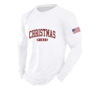 Maglia a maniche lunghe da uomo "Christmas Vibes" in stile muscoloso, con bandiera americana sulla manica, maglietta sportiva per il periodo natalizio, Stil_d07 Bianco, M