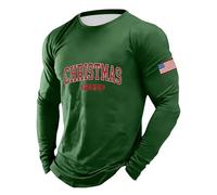Maglia a maniche lunghe da uomo "Christmas Vibes" in stile muscoloso, con bandiera americana sulla manica, maglietta sportiva per il periodo natalizio, Stil_d03 verde, 4XL