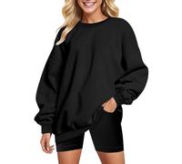 Maglia a maniche lunghe Donne E Inverno Allentato Top Tinta unita Manica A Spalla Pullover Felpa Maglione Crop Felpe Donna, Nero , XL