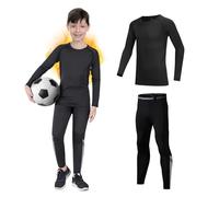Maglia a maniche lunghe e leggings per bambini, foderata in pile, con fodera in pile, biancheria intima termica per ciclismo, sci e corsa, Nero , 15-16 Years / Size 36