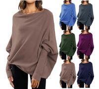 Maglia a maniche lunghe marrone da donna, morbida a tinta unita da donna con maniche a pipistrello - maglieria comoda e calda alla moda in maglia con spalle scese maglione elegante per uscire maglie