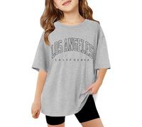 Maglia a maniche lunghe nera con stampa a lettere, maniche corte, taglie forti, casual, girocollo, maglietta basic Wagon Leggings ragazza, grigio., 7-8 Anni