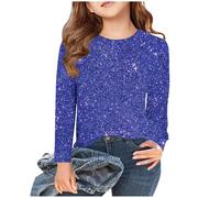 Maglia a maniche lunghe per ragazze con paillettes stampate, pullover per bambini, girocollo, maglietta scintillante a tinta unita, a maniche lunghe, primavera autunno blusa comoda, top per feste
