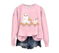 Maglia a maniche lunghe stampata da donna, girocollo leggero, top grafico, camicette larghe, costume divertente da donna, Colore: rosa., M