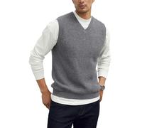 Maglia a V-collo lavorato a maglia da uomo Plain senza maniche Pullover Knitwear Loose Fit All Match Tops_Grey_X-Large