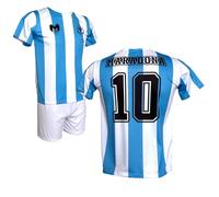 Maglia Calcio Ufficiale Argentina M a r a d o n a 10 e Pantaloncini, Strisce Bianche e Azzurre, 100% Poliestere (8 anni, Argentina)