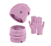 Maglia Cappello Sciarpa E Guanti Set 3 Pezzi Fodera Morbida Pile Cappellino Maglia Caldo Scaldacollo Estensibile Guanti Elastico Morbido Guanto Sci Sport Donne Berretto Cappelli Morbidi, viola.,