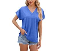 Maglia casual da donna con scollo a V, a maniche corte, casual, casual, da donna, Blu, XL
