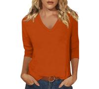 Maglia casual da donna con scollo largo, stampata, manica a tre quarti, morbida, comoda, camicetta, maglietta per tutti i giorni, moda primavera ed estate, Colore: arancione., XL