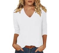 Maglia casual da donna con scollo largo, stampata, manica a tre quarti, morbida, comoda, camicetta, maglietta per tutti i giorni, moda primavera ed estate, bianco, M