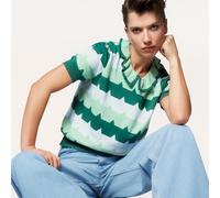 Maglia con collo Peter Pan arricciato, puro cotone Verde L A righe