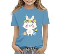 Maglia con scollo a cascata Colorful Eggs and Floral Design Soft T Shirt for Girls Comfort and Stylish Baby Tuta Natale, Azzurro, 12-13 Jahre