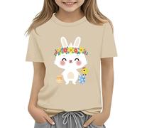 Maglia con scollo a cascata Colorful Eggs and Floral Design Soft T Shirt for Girls Comfort and Stylish Baby Tuta Natale, cachi, 10-11Years