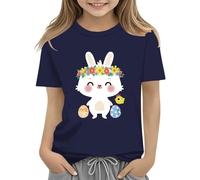Maglia con scollo a cascata Colorful Eggs and Floral Design Soft T Shirt for Girls Comfort and Stylish Baby Tuta Natale, Blu marino, 3-4 Jahre