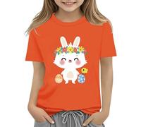 Maglia con scollo a cascata Colorful Eggs and Floral Design Soft T Shirt for Girls Comfort and Stylish Baby Tuta Natale, Colore: arancione., 10-11Years