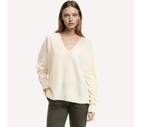 Maglia con scollo a V in maglia fine, misto lana Bianco L Tinta unita