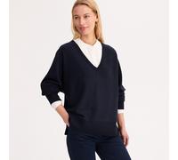 Maglia con scollo a V in maglia fine, misto lana Blu L Tinta unita