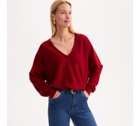 Maglia con scollo a V in maglia fine, misto lana Rosso L Tinta unita