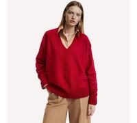 Maglia con scollo a V in maglia fine, misto lana Rosso S Tinta unita