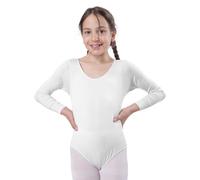 Maglia da ballo da ragazza a maniche lunghe e scollo rotondo, maglia da ballo per ballerina ginnastica, bianco, 6 anni