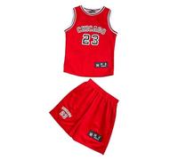 Maglia da basket 2 pezzi, da basket senza maniche, maglietta + pantaloncini, tute da pallacanestro bambino dai 4 ai 14 anni, 148 Rosso, 5XS