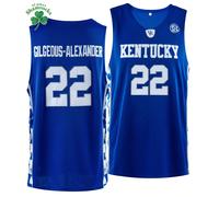 Maglia da basket n. 22 Shai Gilgeous-Alexander della squadra SEC del Kentucky, blu, canotta da tifoso, in tessuto elastico, vestibilità ampia, senza maniche, girocollo, con ricamo a lettere, adatta pe