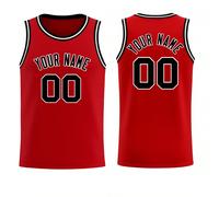 Maglia da basket rossa da uomo, personalizzabile con nome e numero, girocollo, senza maniche, adatta per regali di Ognissanti e Natale. T-shirt casual comoda e ampia. L,M,S,XL,XXLTessuto
