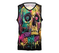 Maglia da basket unisex per casa e trasferta, per uomo e donna, per fan dei giovani, feste a tema, stile gocciolamento nero, Drip Style Skull Christmas, XXL