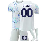Maglia da Calcio Bambino Personalizzata 2024/2025 - Completo con Nome e Numero - Kit Casa/Trasferta con Pantaloncini e Calzettoni - Regalo per Ragazzi Ragazze Maglia Calcio Bambino Personalizzata B07
