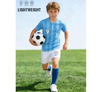 Maglia da calcio blu e bianca per ragazzi pre-adolescenti, divisa da trasferta numero 9, set di uniforme da calcio - in poliestere, top a maniche corte e pantaloncini a collo tondo, adatto per sport, 