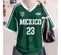 Maglia da calcio corta semplice e casual del Messico per ragazze pre-adolescenti, abbigliamento da tifosa della Coppa del Mondo & maglietta streetwear, moda sportiva per la Coppa del Mondo 2026, magli