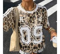 Maglia da calcio da donna per la Coppa del Mondo 2026, stile retrò con stampa leopardata, blocchi di colore e strisce, con numero e stemma, in maglia multicolore a righe con motivo overseas, stile col