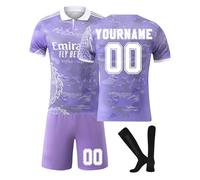 Maglia da Calcio Madrid Personalizzata per Bambini/Adulti con Nome e Numero, Maglia Calcio Home/Away, Pantaloncini Calzettoni Set Tuta da Allenamento per Ragazzi/Uomini