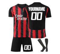Maglia da Calcio Milan Personalizzata per Bambini/Adulti con Nome e Numero, Maglia Calcio Home/Away, Pantaloncini Calzettoni Set Tuta da Allenamento per Ragazzi/Uomini