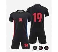 Maglia da calcio nera e rossa per bambini, divisa da trasferta numero 19, set di uniformi da calcio - realizzato in poliestere, top a maniche corte e pantaloncini a collo tondo, adatto per allenamento