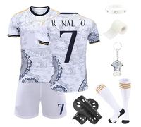 Maglia da calcio per bambini, Nr. 7/Nr. 19, magliette da calcio, T-shirt, pantaloncini, set completo di maglia da calcio per bambini con parastinchi, calzini, portachiavi per ragazzi, bianco 7., 12-13
