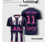 Maglia da calcio personalizzabile JUL La Zone - Nome e numero personalizzati, top da calcio traspirante con graffiti navy e rosa, adatto per partite di calcio, basket, pallavolo, allenamento e uso quo