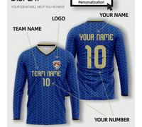 Maglia da calcio personalizzata blu navy italiano a maniche lunghe - Personalizzabile con il tuo nome, numero o logo unico adatto per sport L,M,S,XL,XS,XXLTessuto in maglia