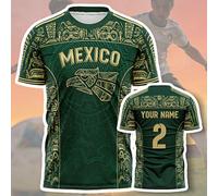 Maglia da calcio personalizzata con aquila del Messico, stampa vintage all-over verde scuro a maniche corte, stampa grande della lettera MEXICO, partita di calcio 2026 sport estivi L,M,S,XL,XS,XXLTess
