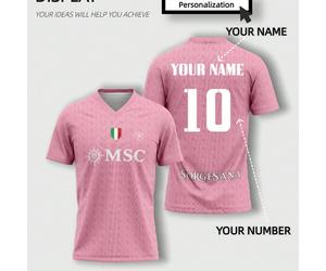 Maglia da calcio personalizzata rosa Napoli - Nome e numero personalizzati - Design aderente e traspirante per aiutarti a rendere al meglio - Abbigliamento sportivo da tifoso, ottimo regalo per Ogniss
