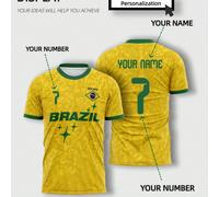 Maglia da calcio vintage stile brasiliana gialla, commemorativa della gloriosa storia calcistica del Brasile, sportiva estiva L,M,S,XL,XS,XXLTessuto in maglia