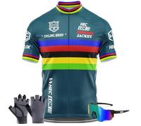 Maglia da Ciclismo a Maniche Corte da Uomo, Jersey Men T-Shirt Uomo，Kit da Ciclismo，Occhiali da ciclismo, Guanti,Traspirante Leggero Estiva Abbigliamento per MTB Bici (TYP-6,XL)