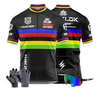 Maglia da Ciclismo a Maniche Corte da Uomo, Jersey Men T-Shirt Uomo，Traspirante Leggero Estiva Abbigliamento per MTB Bici,Kit da Ciclismo，Occhiali da Ciclismo, Guanti (TYP-2,L)