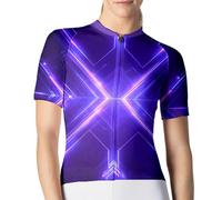 Maglia da ciclismo da donna - Maglia da ciclismo a maniche corte con stampa geometrica | Top alla moda traspirante abbigliamento da bicicletta, Gradiente di colore della linea di colore viola, 4XL